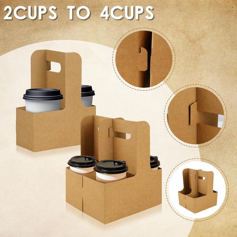 tchrules 60 pcs Brown Kraft Paper 2 Cup Drink Carrier with Handle – Disposable Kraft Paperboard Cup Holder for Hot or Cold Drinks, Take-Out Cup Carrier & Coffee Carrier for Food Delivery, 2-Cup Drink Tray - Image 4